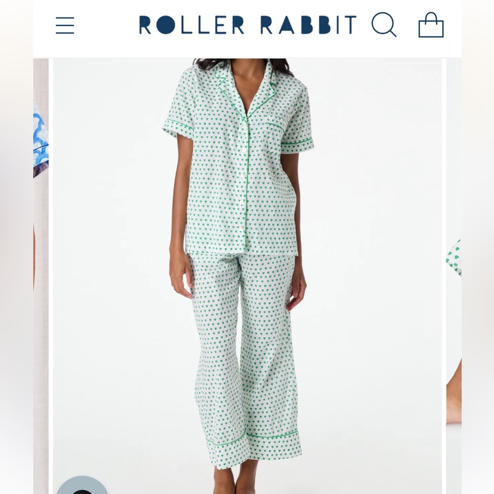 Roller Rabbit White and Green Heart Print Pajama BOTTOMS ONLY